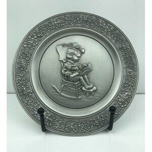 1981 Hallmark Little Gallery 6" Pewter Plate Girl Rocking - Made USA